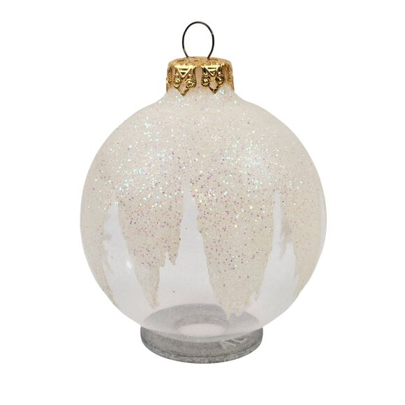 Vintage Christmas Ornaments Clear Glass White Glitter Accents Gold Crown - Picture 2 of 8